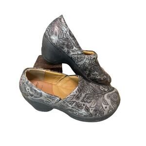 Nurse Mates Pillowtop Bryar Gray Black Paisley Slip On Wedge Clogs Shoes Sz 8.5W